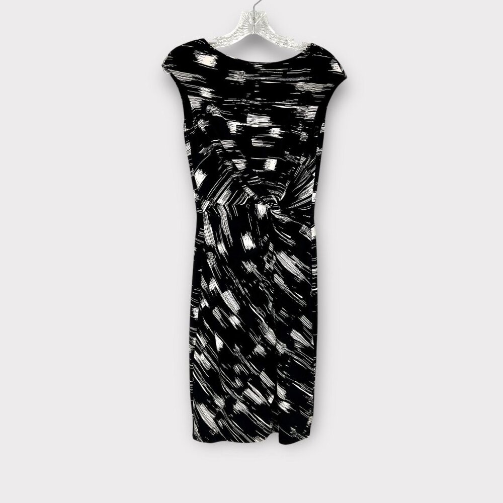 Lauren Ralph Lauren Womens Black White Abstract Print Dress Twist Waist size 2